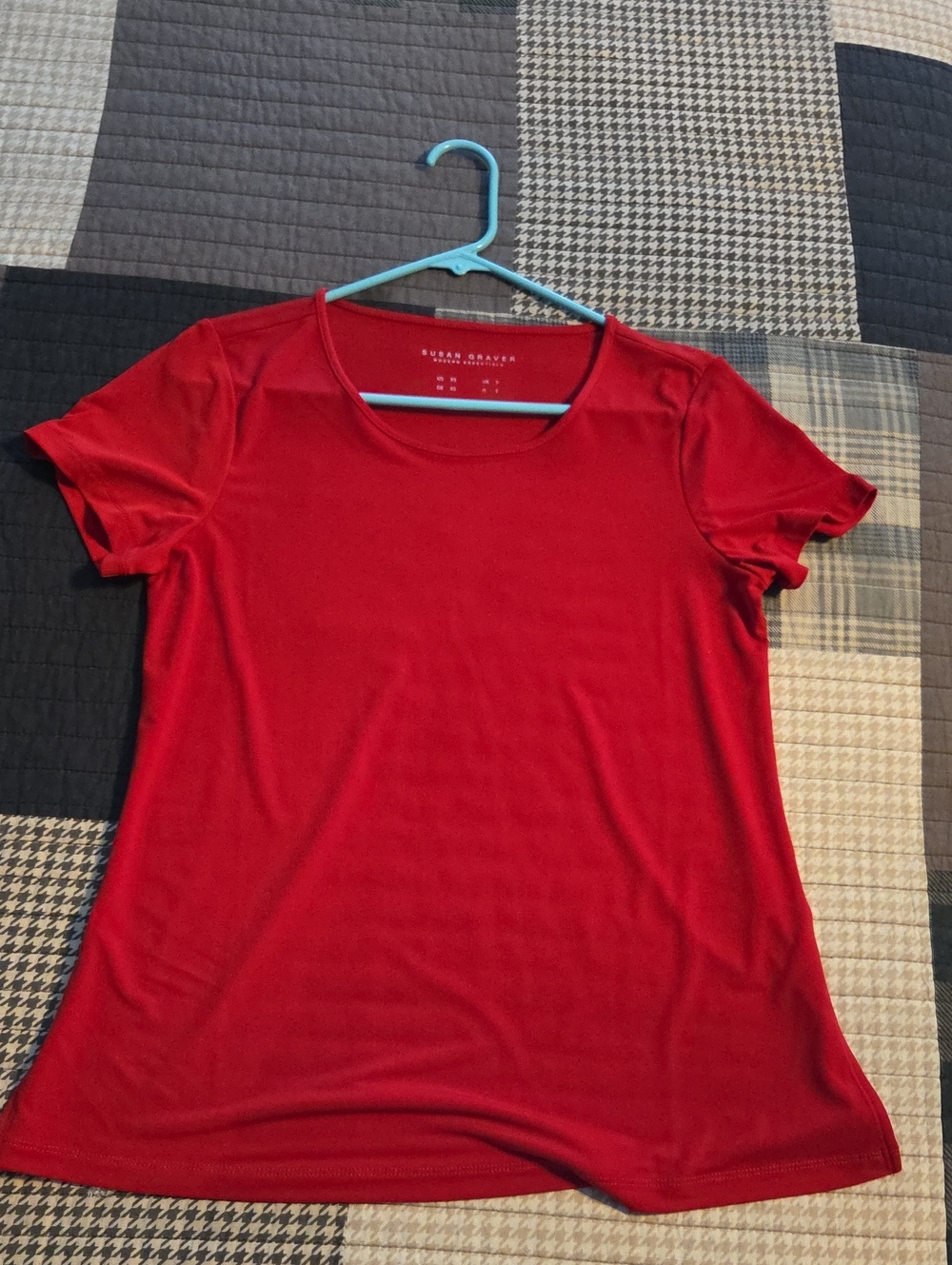 Susan Graver Bright Red Scoop Neck Short Sleeve Top